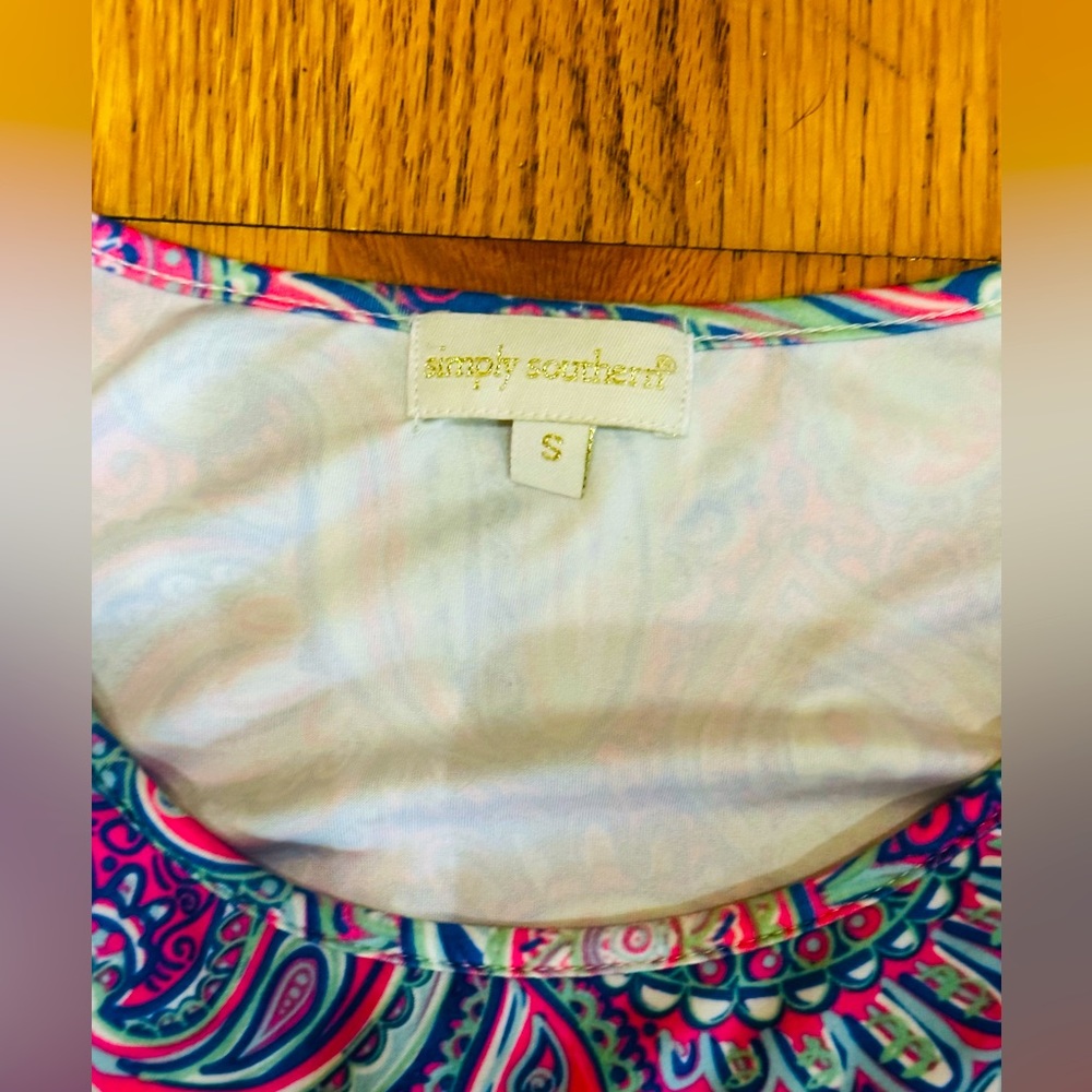 simply Southern Seahorse Paisley Tunic Top 3/4 sleeve pink aqua purple small - Picture 3 of 4